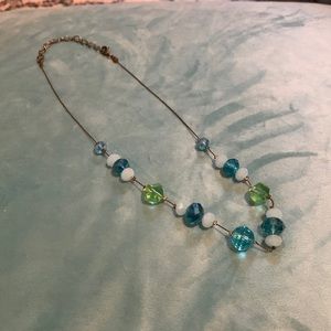Blue, green, and light blue silver crystal necklace
